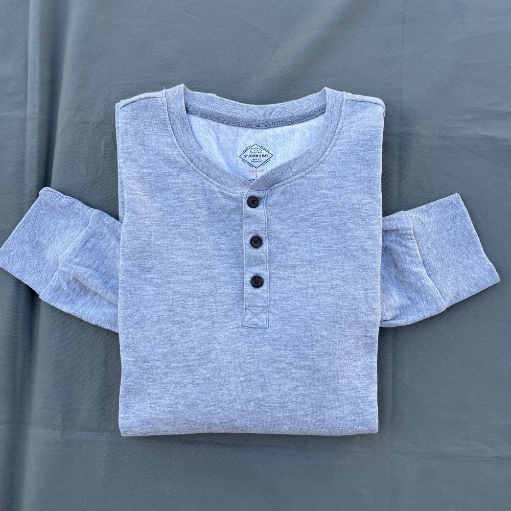 St John's Bay Gray Long Sleeve Henley Shirt Men Size Large